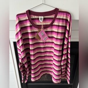 Lucy And Yak Muses Long Sleeve Cotton Tee 3XL Variegated Pink Stripe NWT